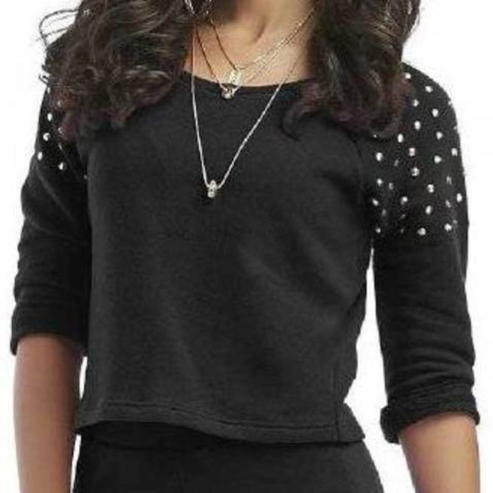Nicki Minaj Sweatshirt Womens M French Terry Black Studded 3/4 Sleeve Cropped
